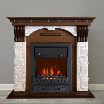 Электрокамин Дублин LO камень белый с очагом Aspen Black