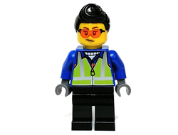 Woman, Black Hair, Blue Coat, Lime Safety Vest, Black Legs, n/a (hol279)