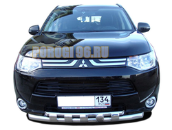 Защита переднего бампера двойная с перемычками d60/42 для Mitsubishi Outlander (2014-2015)
