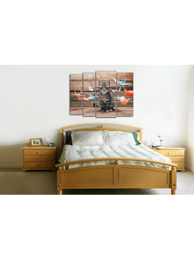 Модульная картина "Грустный котик и оригами"