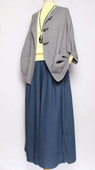 Жилет кимоно на пуговицах "ЧЕРЕПАХА" серый, черный до р.56