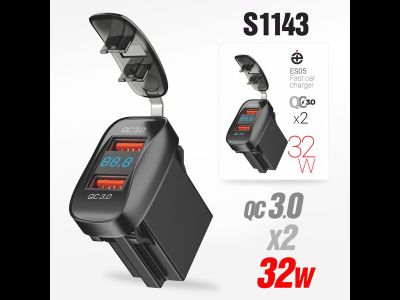 Разъем USB в авто (врезные) 12V-24V ES05  QC3.0 + QC3.0 + Display
