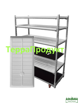 СТЕЛЛАЖ НА КОЛЕСАХ ИЗ ПРОВОЛОЧНОЙ СЕТКИ 5 ПОЛОК 5 ЛОТКОВ ДЛЯ ГИДРОПОНИКИ И АЭРОПОНИКИ