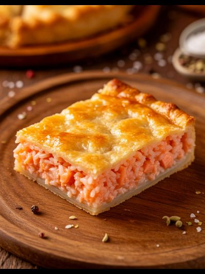 Пирог с рыбой и рисом