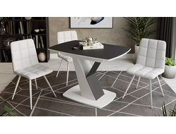 Стол обеденный раздвижной Гарда Тип 1 Белый/Стекло матовое черный графит
