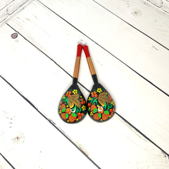 Деревянная столовая ложка Хохлома новая 190*60 мм черный фон