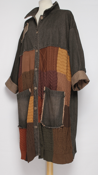 ПЛАТЬЕ-ЖАКЕТ БОХО джинсовое "Комбинированное" черное  до р.58