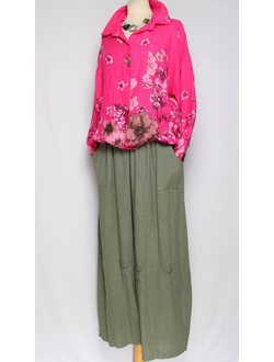 Брюки Бохо "Лён широкие с кармашками" хаки  48-58