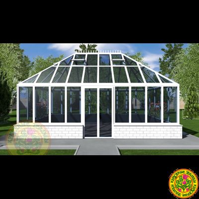 Базовая комплектация теплицы из стекла и алюминия ПЛИМУТ КРИСТАЛ БОКС размером 3500 х 6000 мм