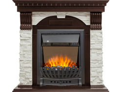 Каминокомплект Dublin угловой - Темный дуб / Сланец белый с очагом Aspen Black