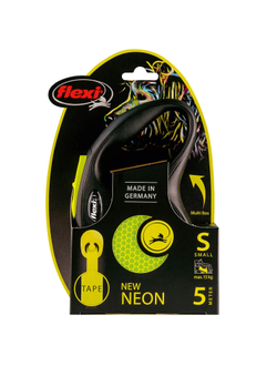 Flexi рулетка Neon New S (до 15 кг) лента 5 м, светоотражающая, желтый неон
