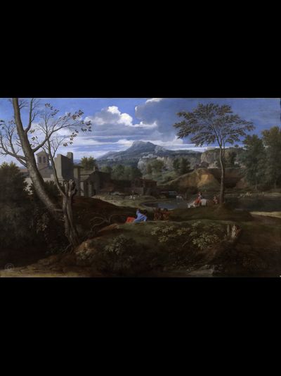 Картина обогреватель, репродукция Никола Пуссен Пейзаж с постройками