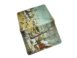 Обложка на автодокументы с принтом по мотивам картины Питера Брейгеля Старшего "Зимний пейзаж с конькобежцами и ловушкой для птиц"