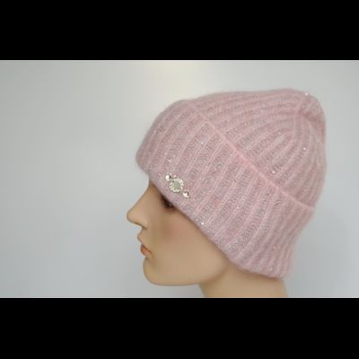 Розовая вязаная шапка с отворотом зимняя Vizio Италия 8070 CRYO фото
