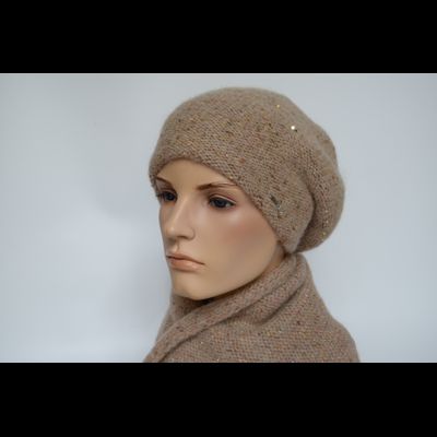 Женский вязаный меланжевый шарф с пайетками Vizio Италия 8023 S светло - коричневый