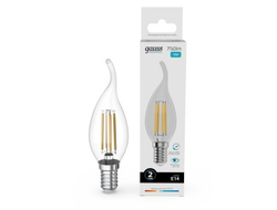 Лампа светодиодная Gauss Elementary Filament Свеча на ветру Е14 12W(750lm) 4100К 120х35 прозр, стекло, нитевид 42122