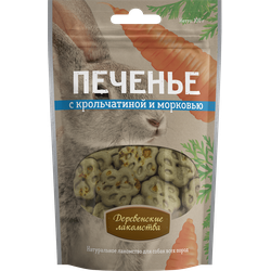 Деревенские лакомства, Печенье с крольчатиной и морковью для собак, 100 г