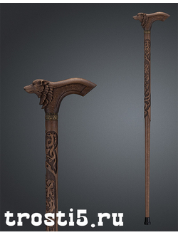 резная трость с волком и красивым орнаментом на шафте трость на заказ