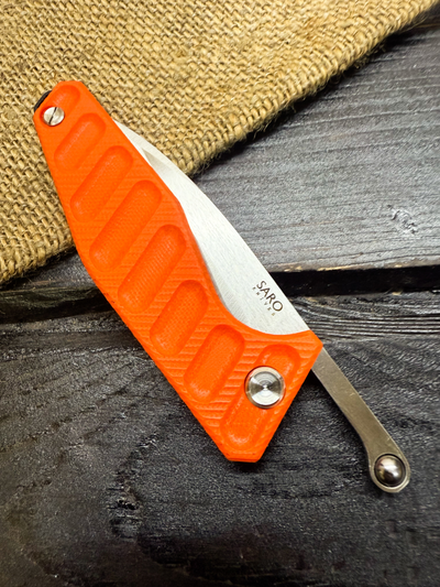 Фрикционный складной нож Атом-2 сталь AUS10, рукоять G10 оранжевый