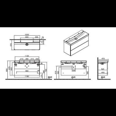 Шкаф Vitra Metropole Pure с раковиной, c 2 ящиками, с подсветкой в верхнем ящике, 120 см, цвет глянцевый белый, 67334