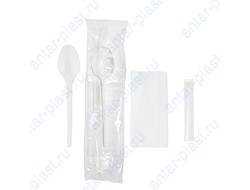 Комплект №3 ЭКОНОМ (ложка столовая белая, зубочистка, салфетка белая)