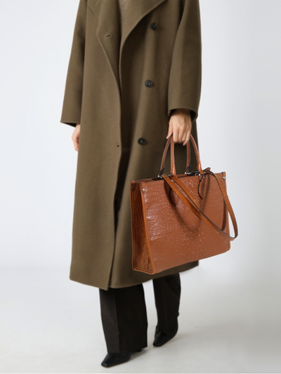 (АРТИКУЛ: 10104/1/5) СУМКА ЖЕНСКАЯ БОЛЬШАЯ, НАТУРАЛЬНАЯ КОЖА С ТИСНЕНИЕМ "КРОКОДИЛ", ЯРКО-КОРИЧНЕВАЯ, РУЧКИ И РЕМЕНЬ ЧЕРЕЗ ПЛЕЧО