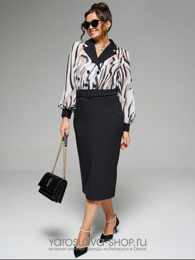 Женское комбинированное платье в деловом стиле