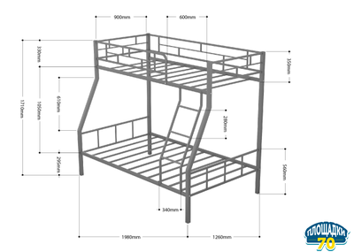 Двухъярусная кровать Раута Черный ящики полка дуб крафт табак