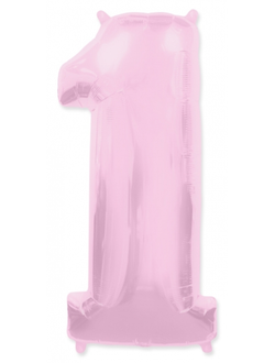 Цифра 1 фольгированная с гелием "На первый день рождения" нежно-розовый 102 см