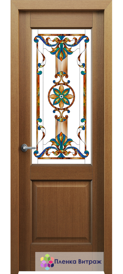 Витражная пленка, витражная пленка самоклеющаяся, пленочный витраж с классическим рисунком в дверь