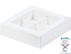 Коробка на 4 конфеты с пластиковой крышкой 120*120*30 мм, белая