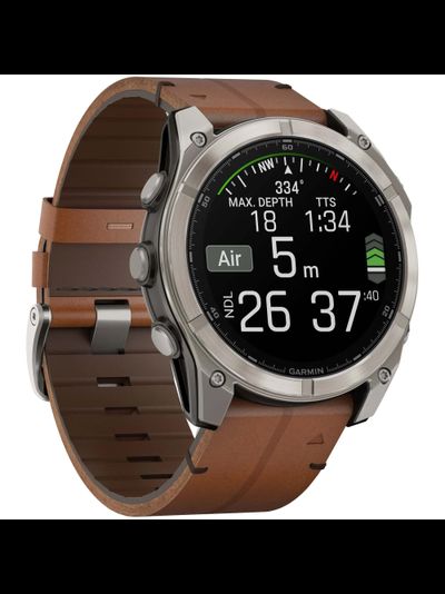 Часы Garmin Fenix 8 -51mm AMOLED Sapphire Bare Titanium / Black / Chestnut Leather Band