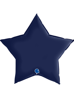 Звезда  Темно-синий сатин  36''/91 см с гирляндой и надписью