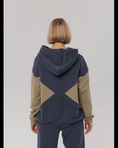 Худи  колорблок хлопковый велюр (черничный)