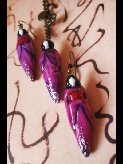 Фарфоровые украшения "Вальс магнолии", комплект из подвески и серёжек