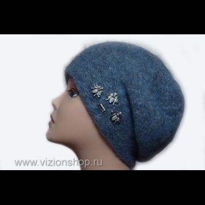 Голубой женский берет из мохера с пчелкой Vizio Италия 36187
