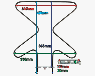 ТЭН духовки Hansa, Kaizer, Beko нижний 1300 Вт, 365х350мм, 8001783, 8031256