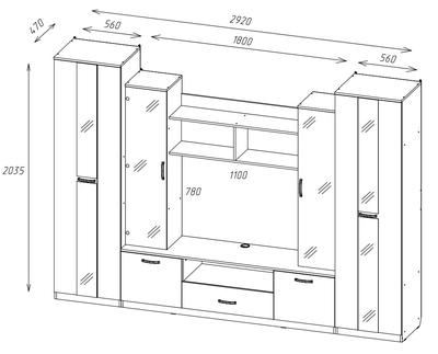 Схема гостиной "Пальмира" с габаритами