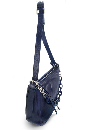 (АРТИКУЛ: 9760/1/01) СУМКА ЖЕНСКАЯ, НЕБОЛЬШАЯ, НАТУРАЛЬНАЯ КОЖА, ТЕМНО-СИНЯЯ, С ПЛЕЧЕВЫМ РЕМНЕМ, С ЦЕПОЧКОЙ