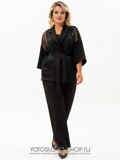 Стильный и изысканный комплект, состоящий из элегантного жакета кимоно, блузы и брюк