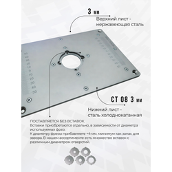 Пластина под Makita RT0700cx для установки фрезера в стол 170*250 мм. с гравировкой линеек
