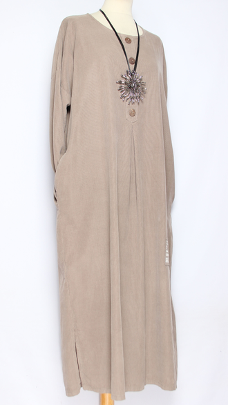 Платье Бохо вельветовое "ПЛАНКА ЗАЩИП ПУГОВИЦЫ" бежевое1 до р.56