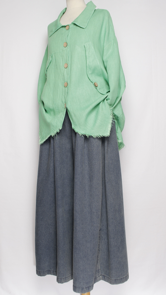 Блуза-жакет лён "КЛАПАНЫ ВИНТАЖНАЯ " яблоко, бирюзовая р.48-56