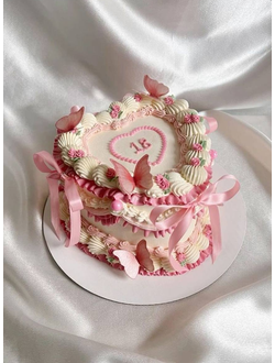 Сердце с цветочками, бантиками и бабочками