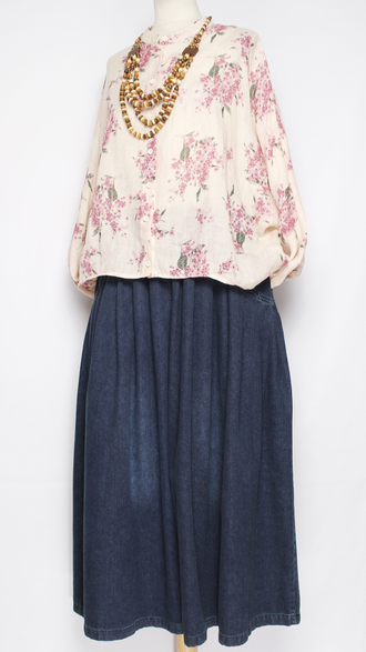 Рубашка Бохо "ПРОВАНС СТОЙКА КИМОНО" белая\розовый букет р.44-52