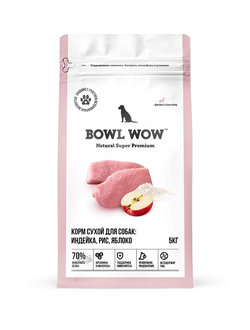 BOWL WOW (Боул Вау) корм сухой для собак средних пород Индейка, Рис, Яблоко, 5 кг