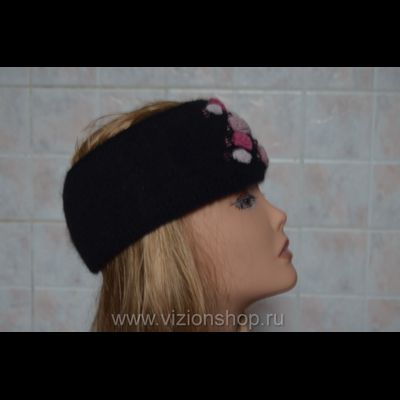 Повязка  на голову черная Vizio Италия 5175 F  с розочками  и кристаллами