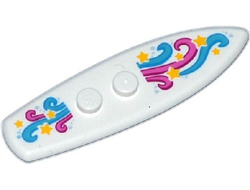 Minifigure, Utensil Surfboard Standard with Dark Pink, Magenta, Dark Azure and Medium Azure Swirls and Yellow Stars Pattern, White (90397pb005 / 6102816)