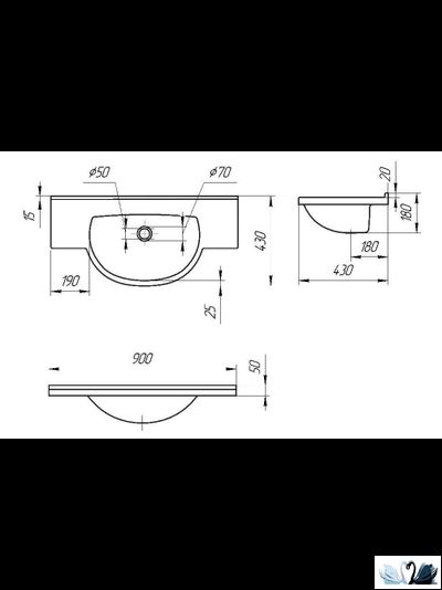 Раковина Эстет Cuba 90 х 43 см мраморная на столешницу