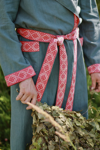 Халат для бани из крапивы "Легкий Пар" зеленый с капюшоном